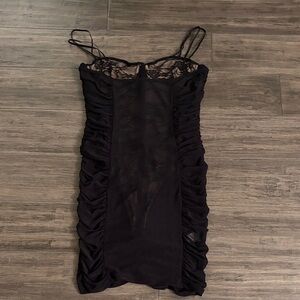 White Fox Black Ruched Dress